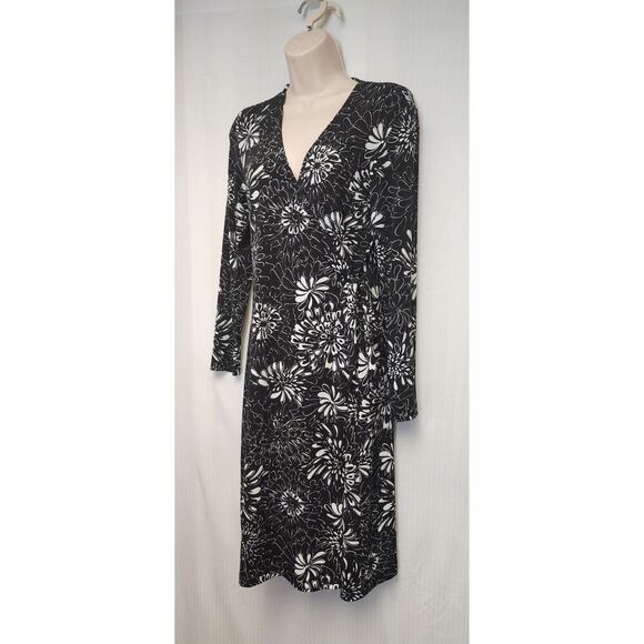 Chico's Floral Wrap Midi Dress Size 0/ US Small Black & White - Picture 4 of 7